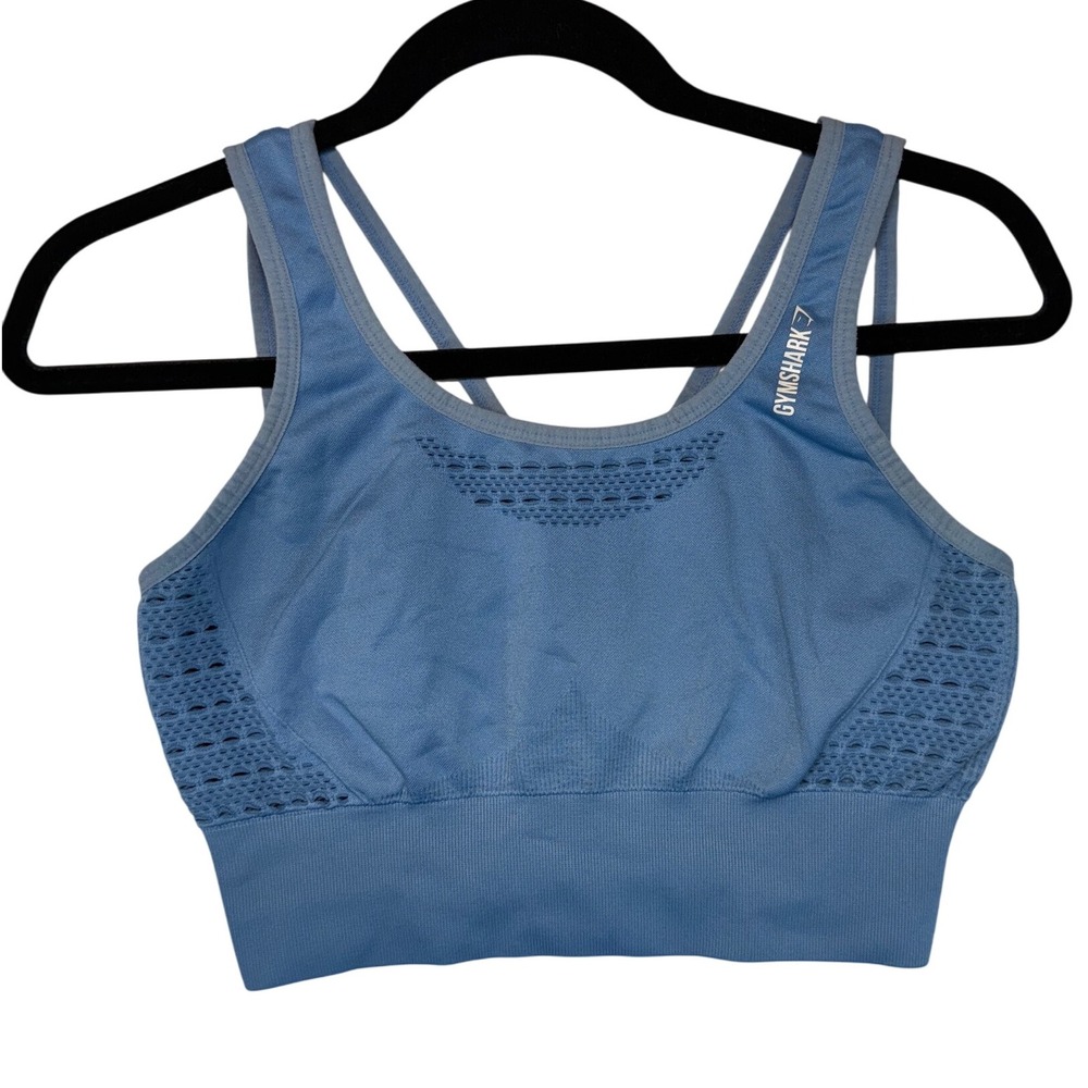 Gymshark Blue Seamless Workout Sports Bra Strappy Back Fitness Yoga Comfy Medium